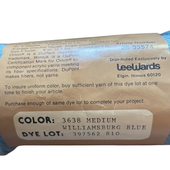 LeeWards Sport Yarn 100% DuPont Orlon Wintuk Medium Williamsburg Blue 2-Oz Pull - Picture 4 of 5